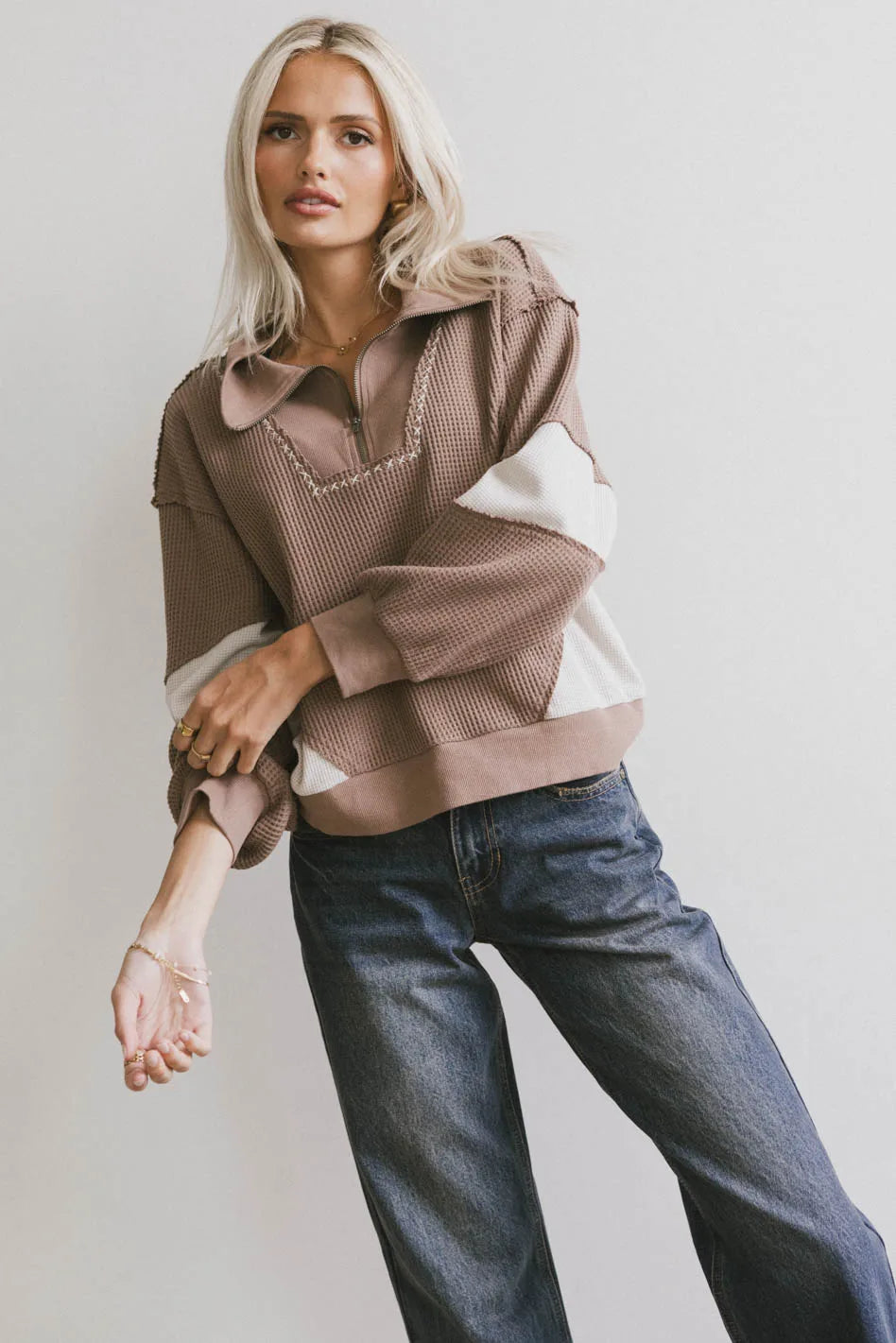 Harbor Knit Quarter Zip in Brown FINAL SALE