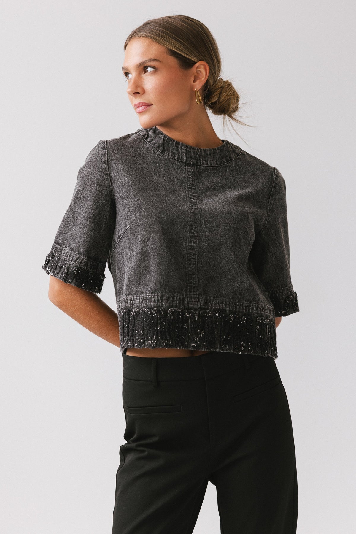 Jana Denim Top in Black