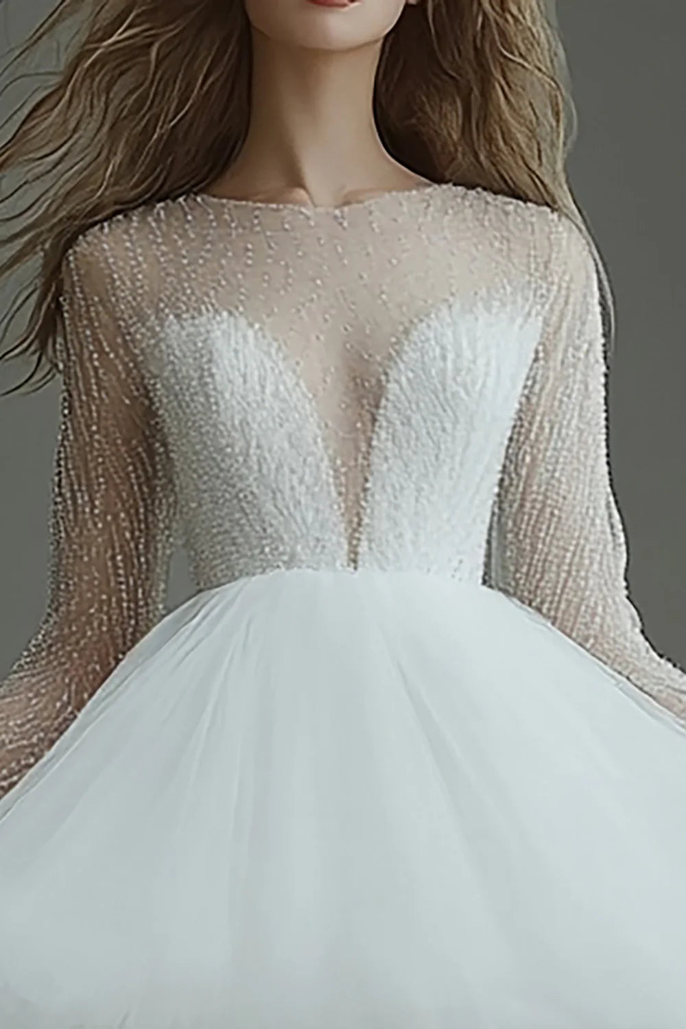 White A Line Long Sleeve Tulle Short Graduation Dress