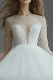 White A Line Long Sleeve Tulle Short Graduation Dress
