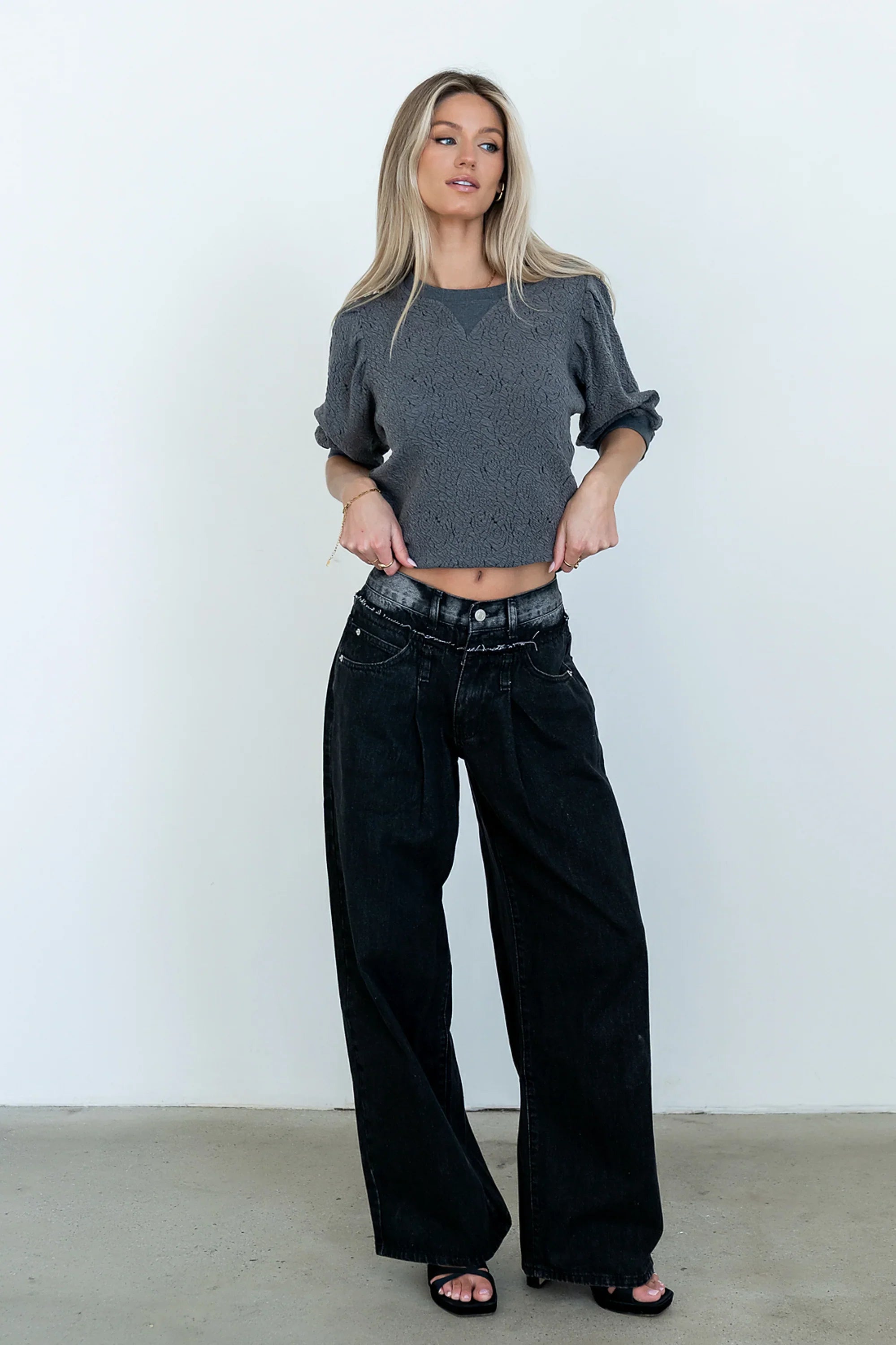 Marrel Textured Top in Charcoal FINAL SALE
