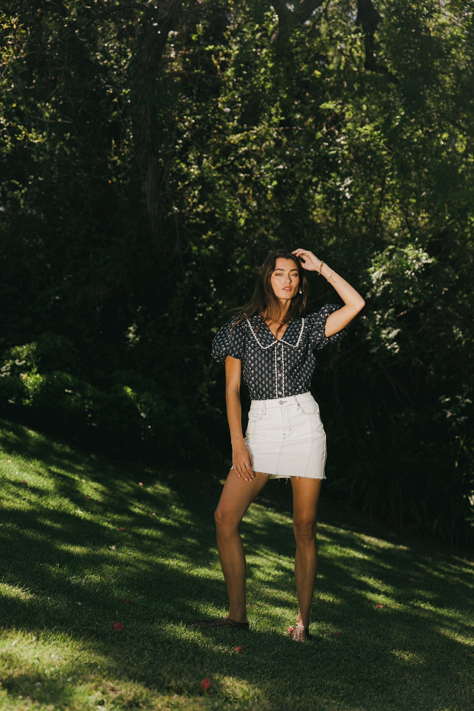 Kayla Collared Blouse in Navy FINAL SALE