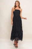 CAREFREE NIGHTS LACE MIDI DRESS BLACK