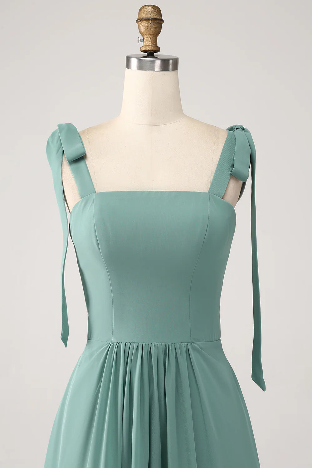 Eucalyptus A Line Spaghetti Straps Pleated Floor Length Bridesmaid Dress