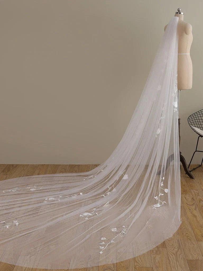 Delicate 3D Flower Lace Cathedral Veil Bridal Veil Wedding Veil