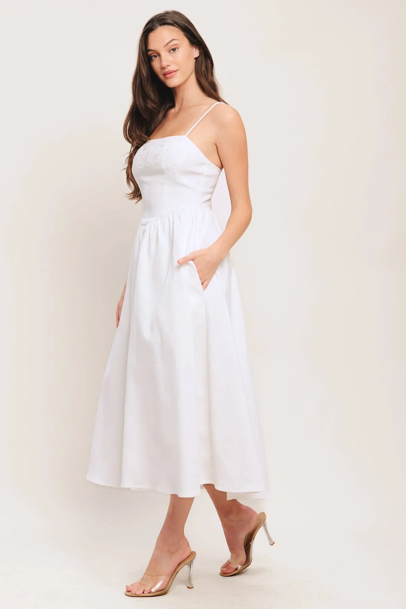 CLOUD PETAL WHITE DENIM MIDI DRESS