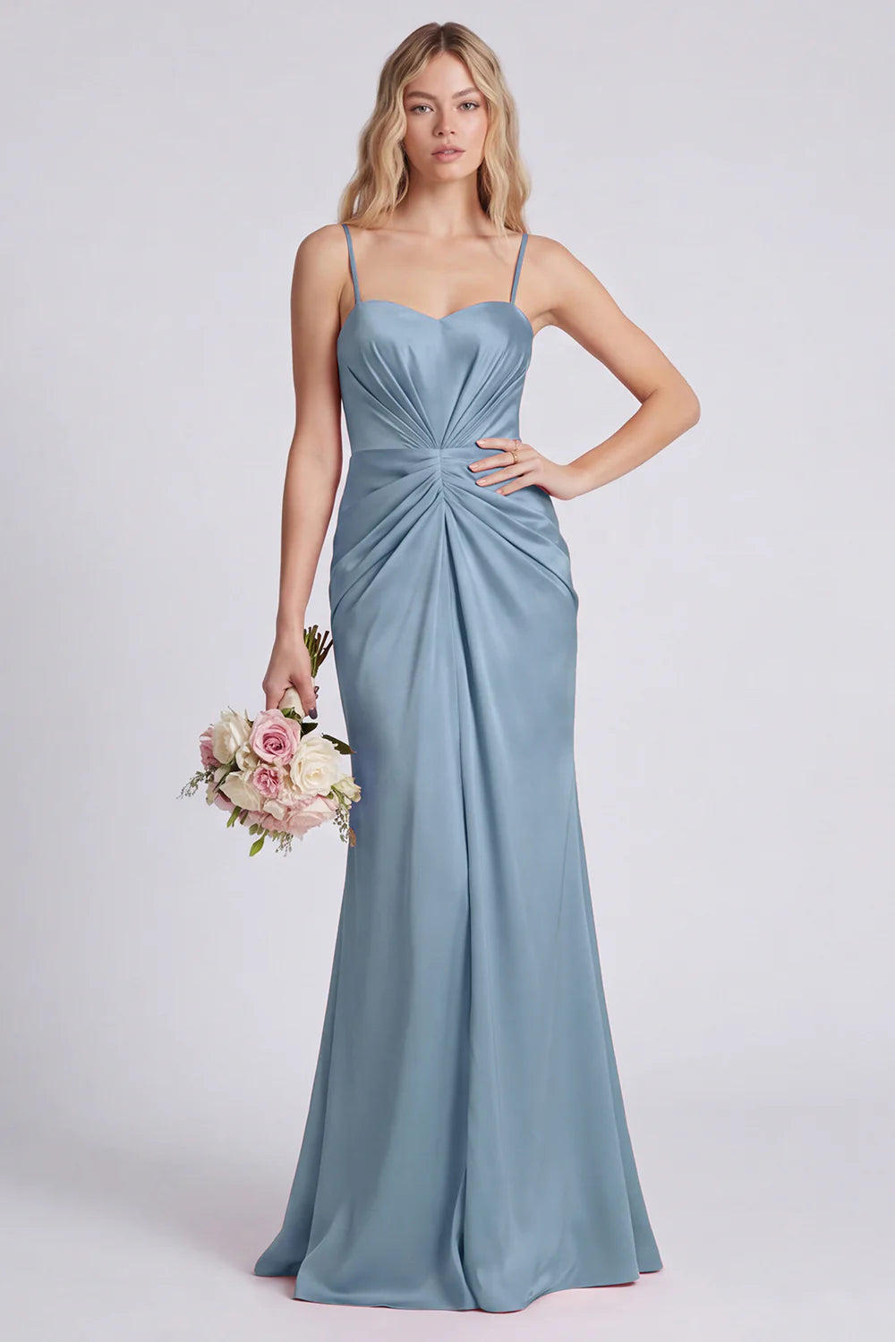 Dusty Rose Ruched Spaghetti Straps Mermaid Bridesmaid Dress