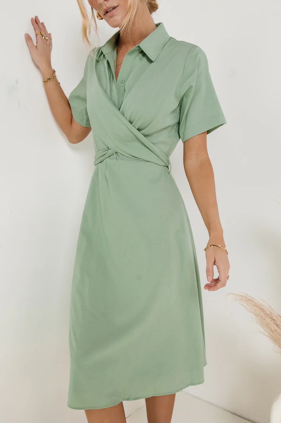 Bennett Collared Dress in Sage FINAL SALE
