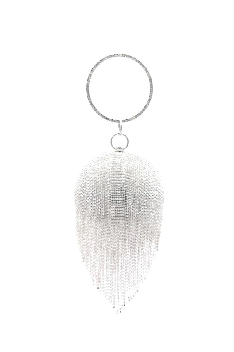 Womens Rhinestone Fringe Disco Ball Evening Clutch Bags