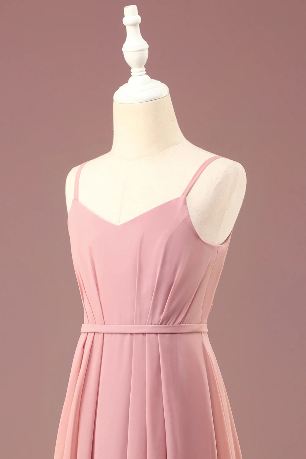 Dusty Rose A line Spaghetti Straps Pleated Chiffon Junior Bridesmaid Dress