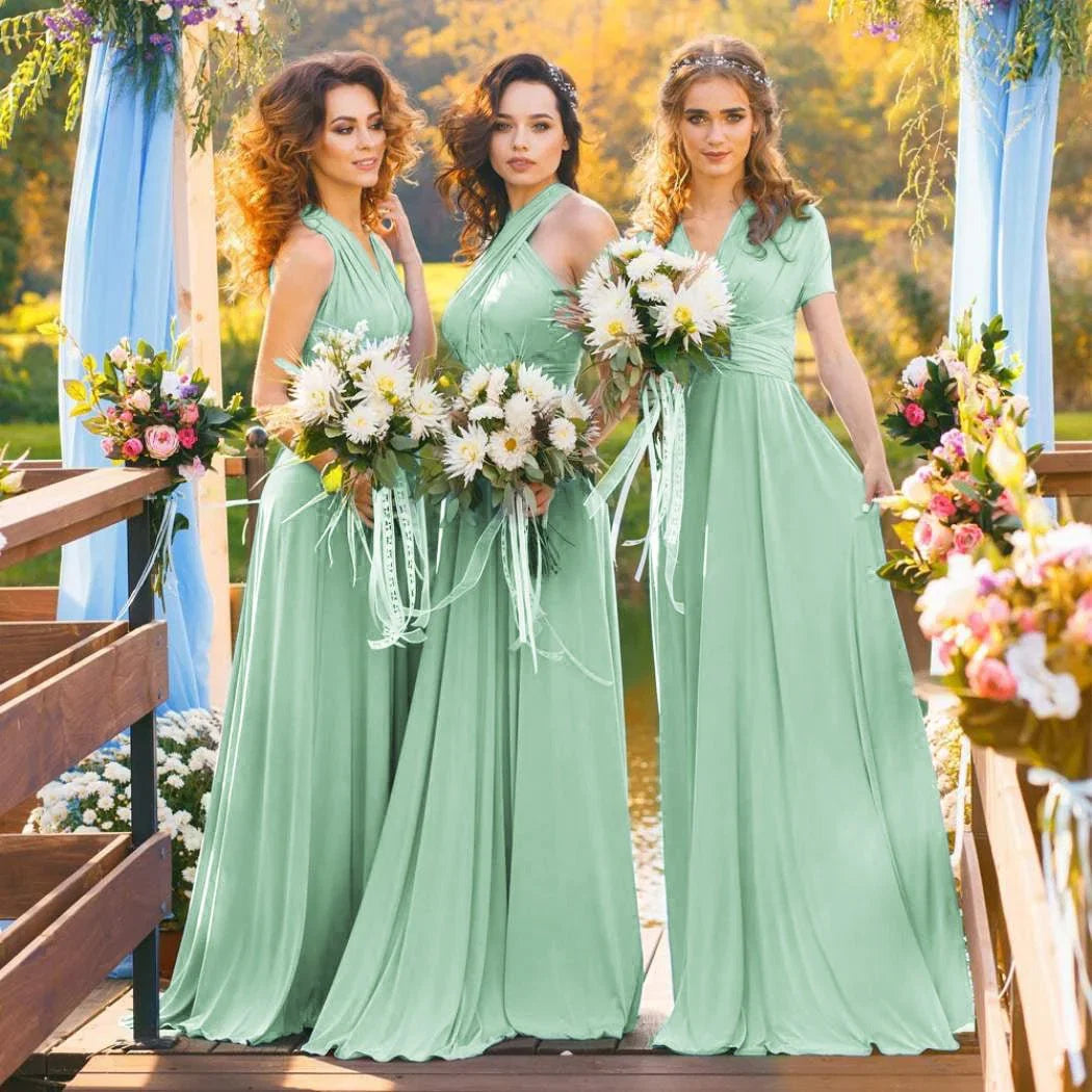 A Line Chiffon Convertible Sky Blue Bridesmaid Dress