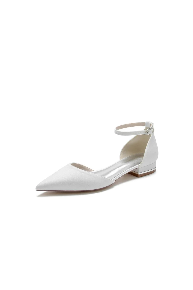 Stretch Glitter With Ankle Strap Pointed Toe Flat Heel Party Shoes