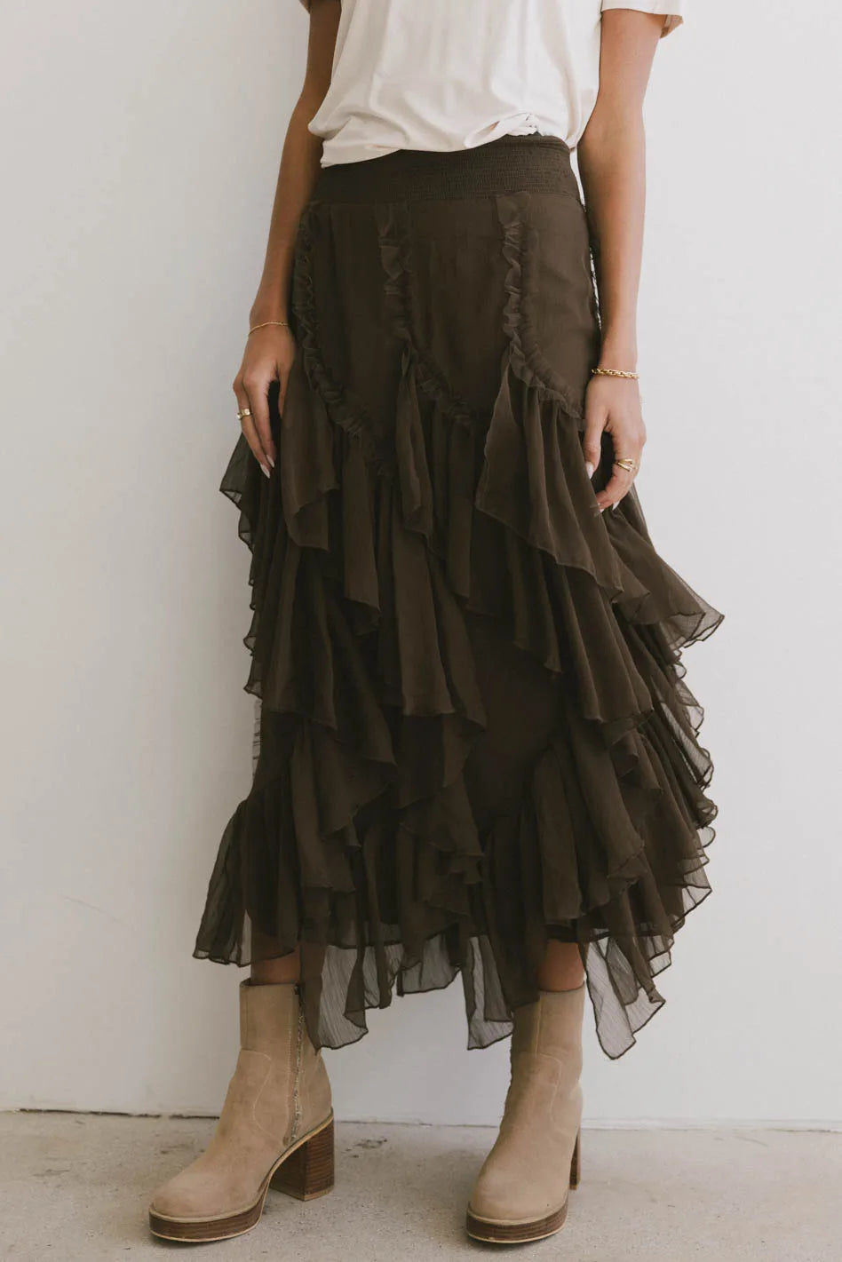 Emerson Ruffled Maxi Skirt in Brown FINAL SALE