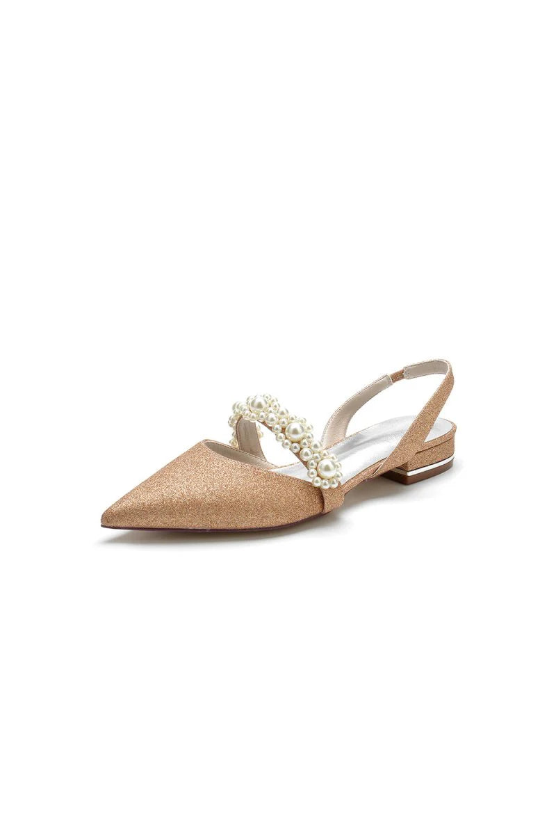Pearl Strap Slingback Sequin Pointed Toe Flats