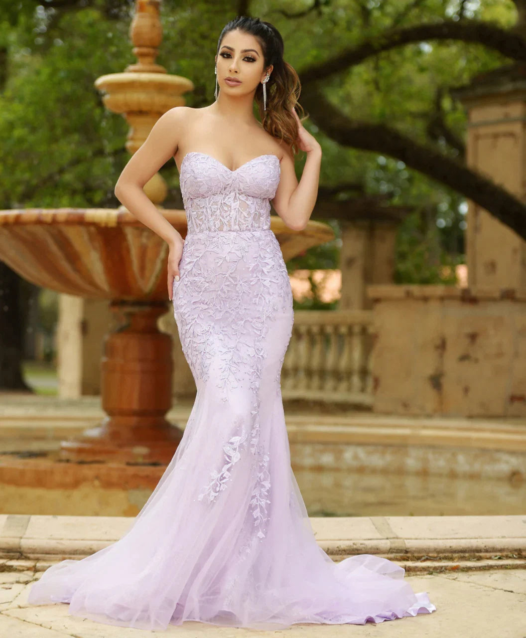 Reva Corset Gown Lilac Floral Lace Dress