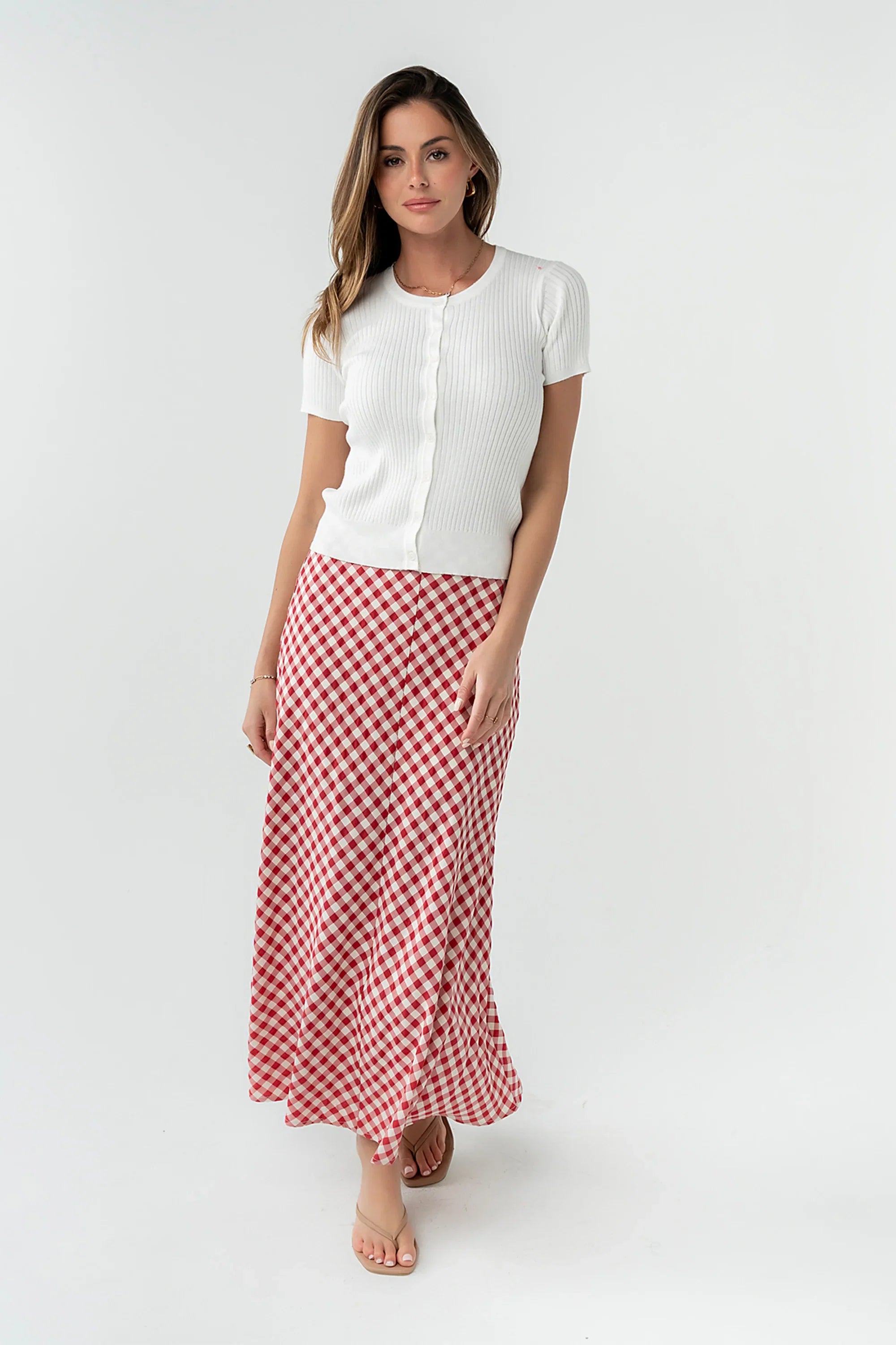 Posie Gingham Maxi Skirt in Red