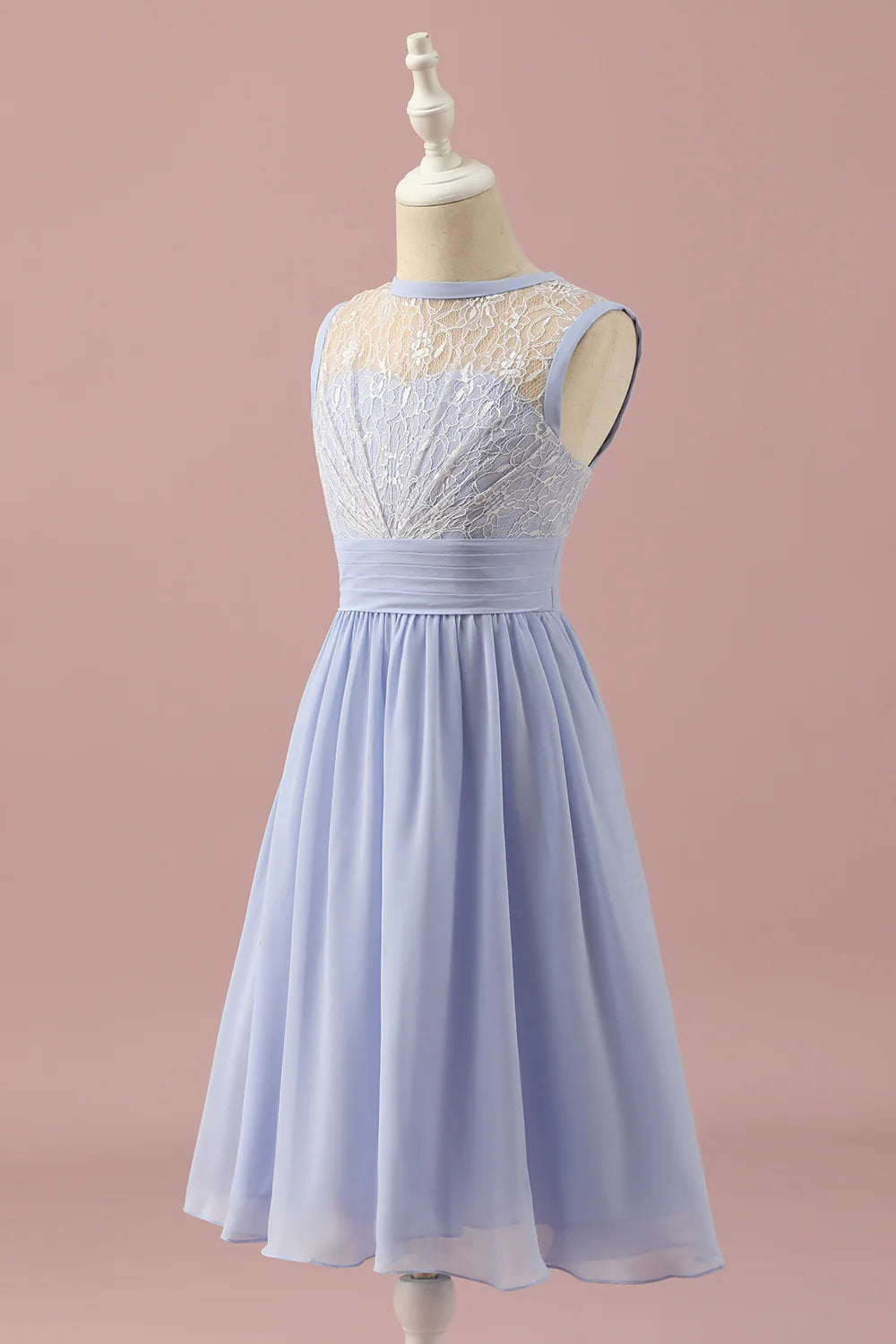Lavender A Line Lace and Chiffon Short Junior Bridesmaid Dress