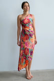 Asymmetrical Pleated Maxi Dress in Multi