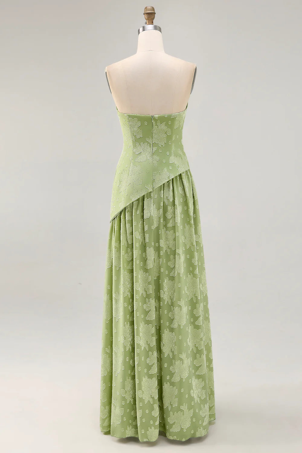 Sage Green A Line Strapless Long Wedding Guest Dress