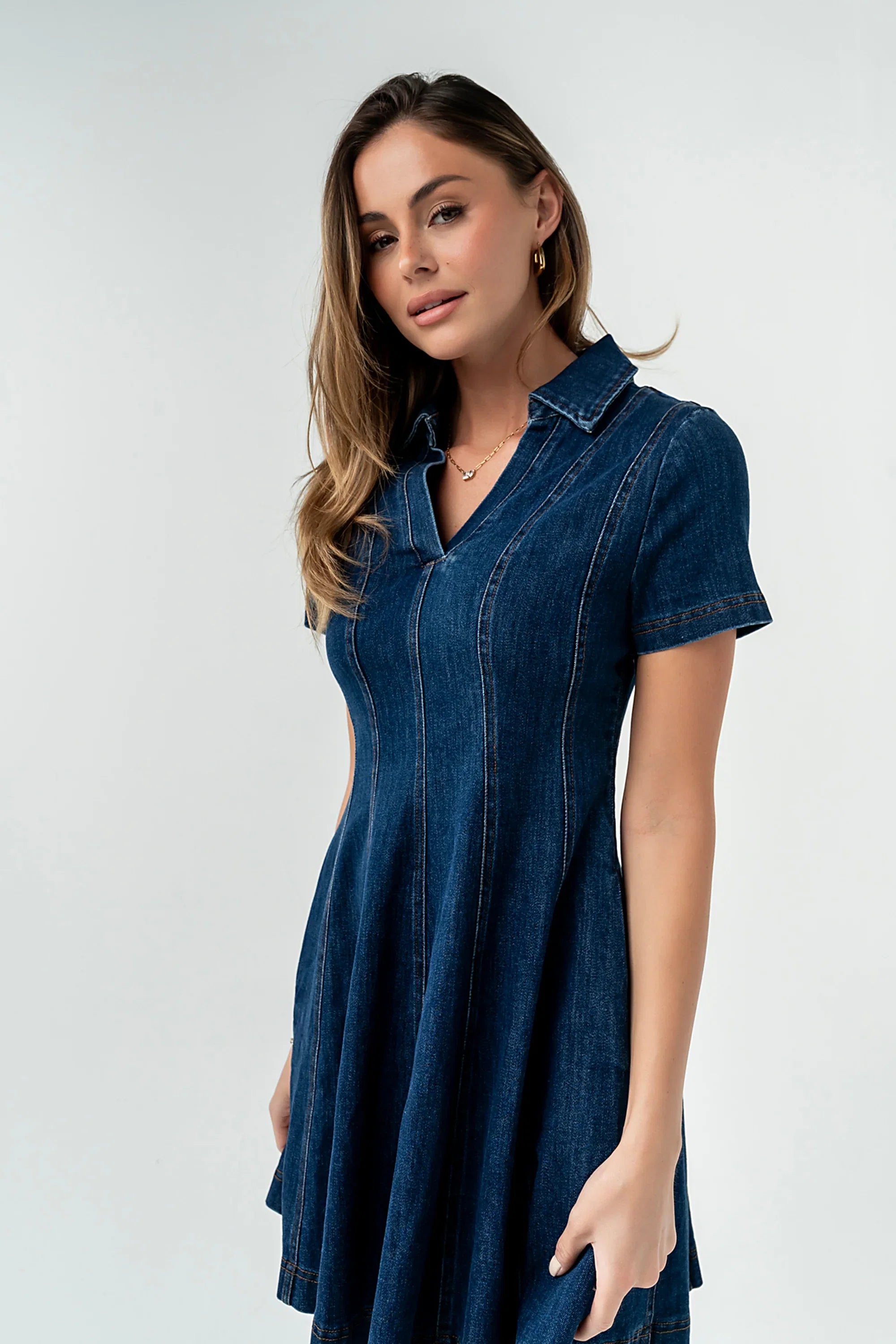 Carlie Denim Mini Dress in Dark Wash