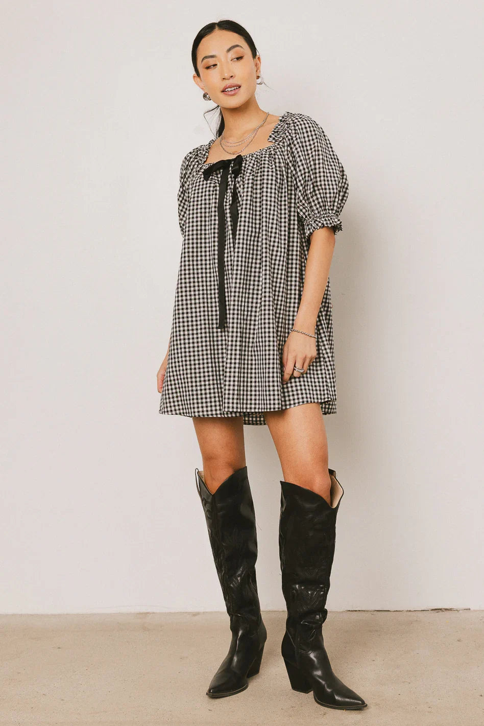 Cody Gingham Mini Dress in Black FINAL SALE