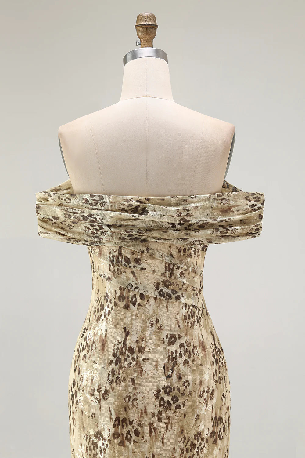 Champagne Flower Off The Shoulder Print Sheath Maxi Dress