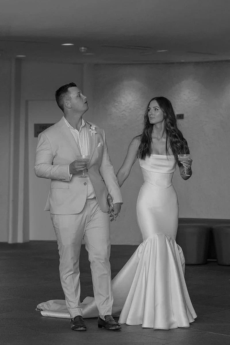 Simple Mermaid Strapless Satin Wedding Dresses