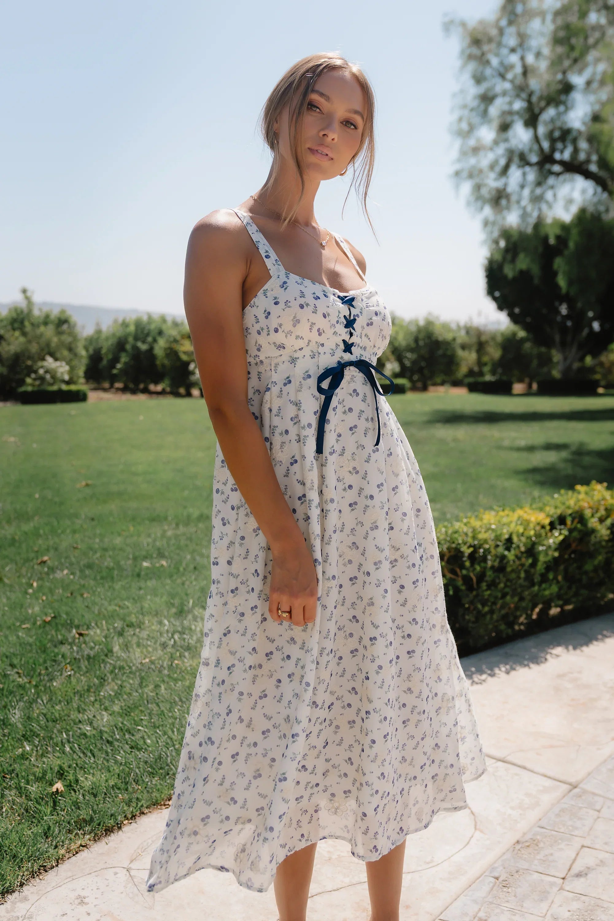 Charley Floral Midi Dress in Blue