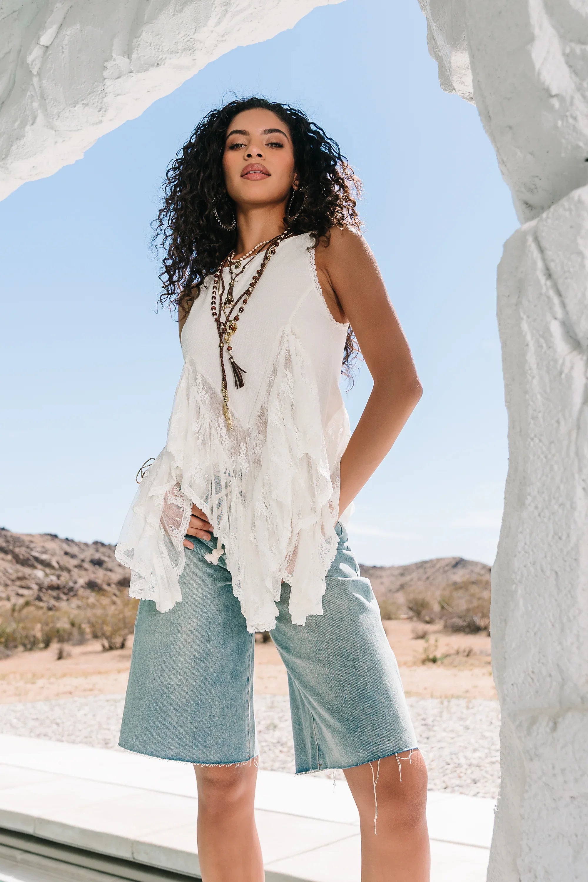 Mariana Lace Tank Top in Ivory