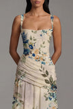 Ivory Ruched A Line Printed Long Formal Dress