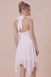 Ruffled Halter White Graduation Dress with Lace up Back