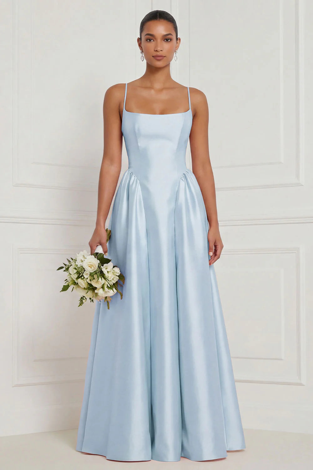 Satin A Line Spaghetti Straps Yellow Bridesmaid Dress