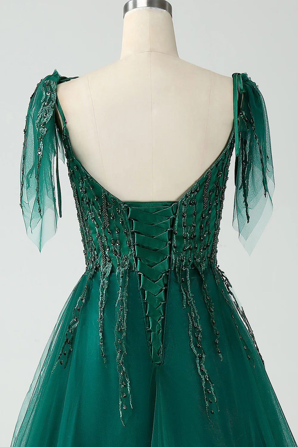 Dark Green A Line Spaghetti Straps Long Prom Dress with Beading