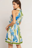 AZURE BLOOM HALTER MINI DRESS