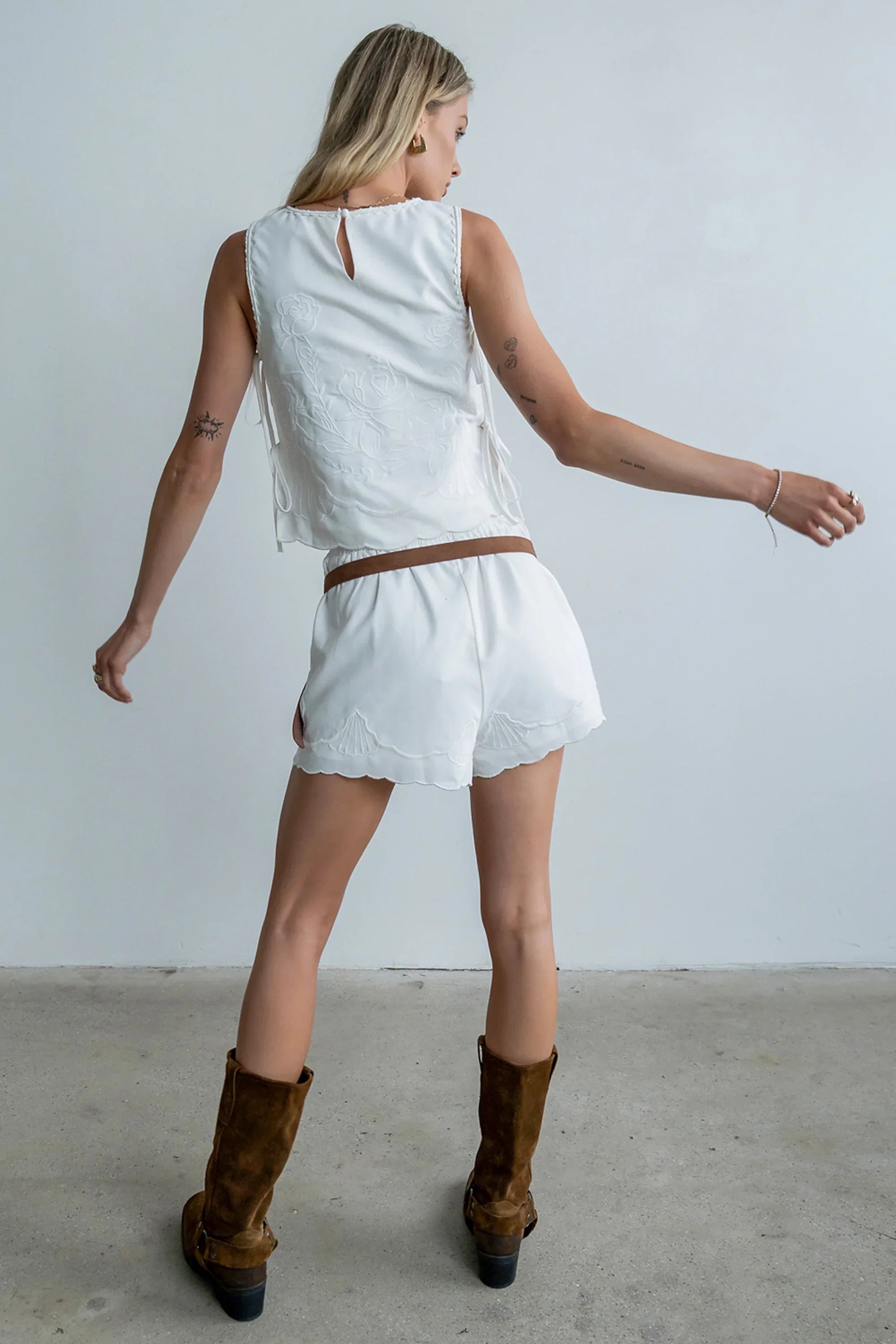 Rudy Embroidered Shorts in Ivory