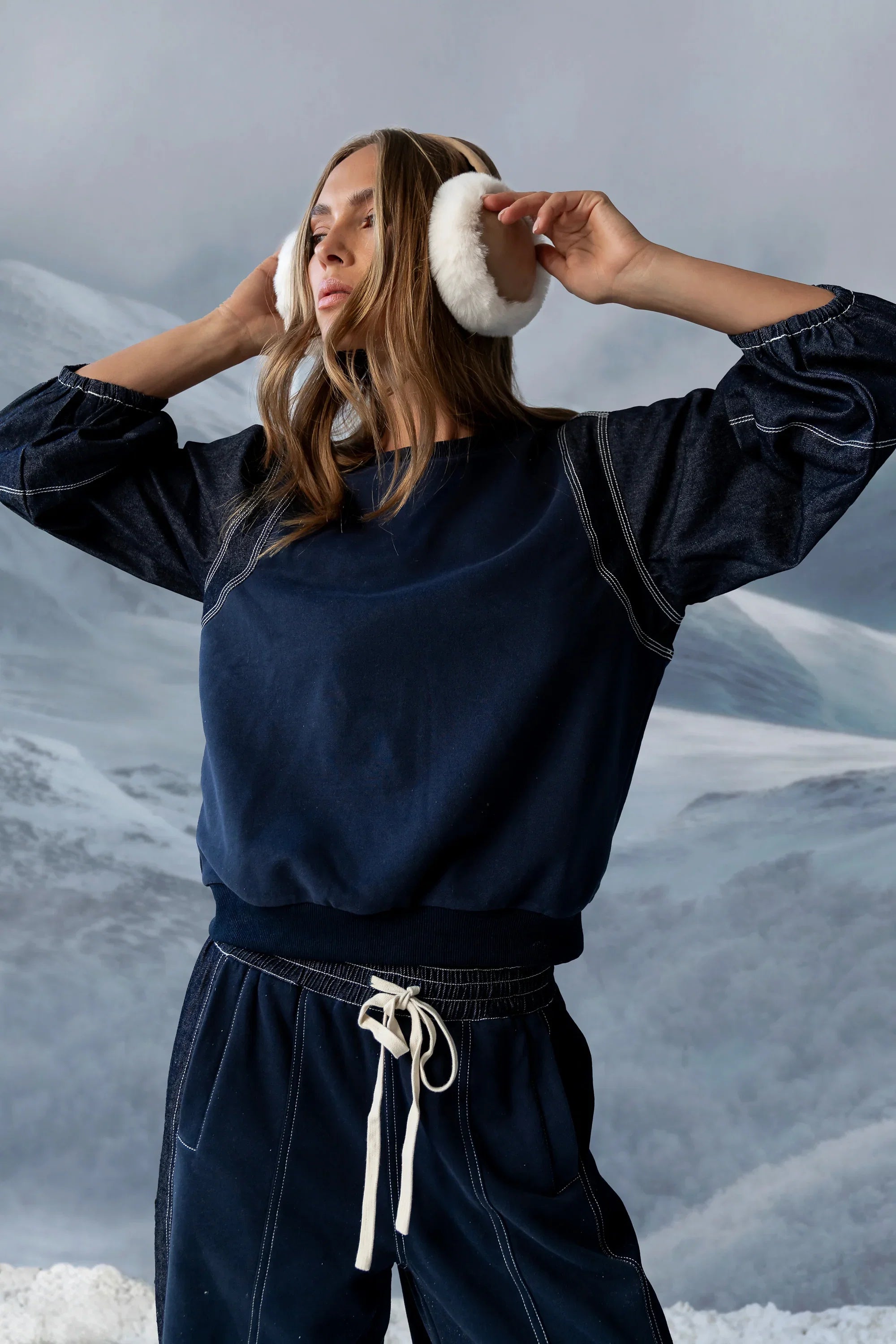 Malinda Mixed Media Top in Dark Wash FINAL SALE