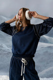 Malinda Mixed Media Top in Dark Wash FINAL SALE