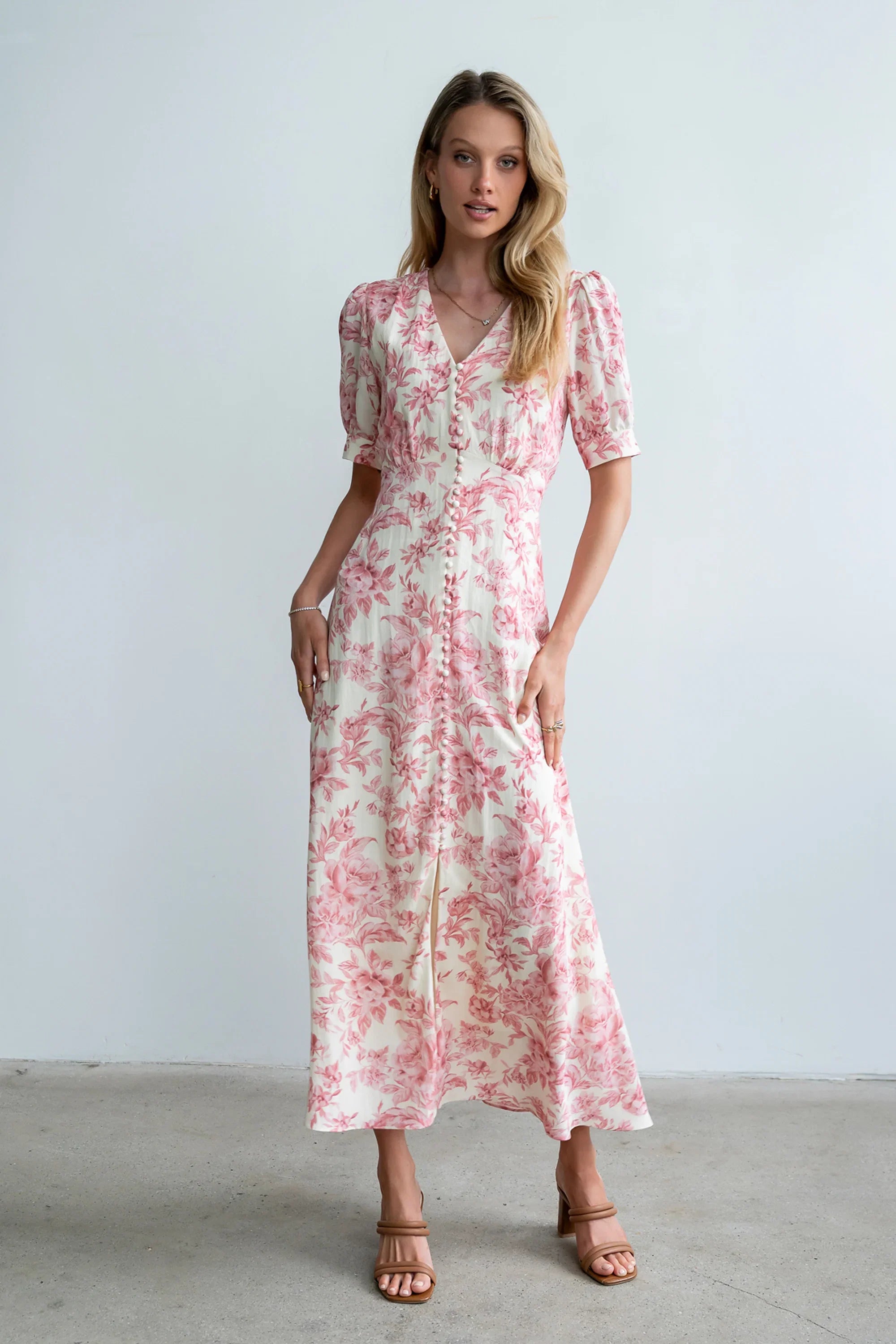 Lia Floral Midi Dress in Pink