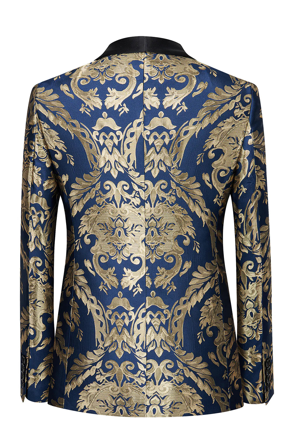 Mens Royal Blue Shawl Lapel One Button Jacquard Prom Blazer