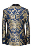 Mens Royal Blue Shawl Lapel One Button Jacquard Prom Blazer