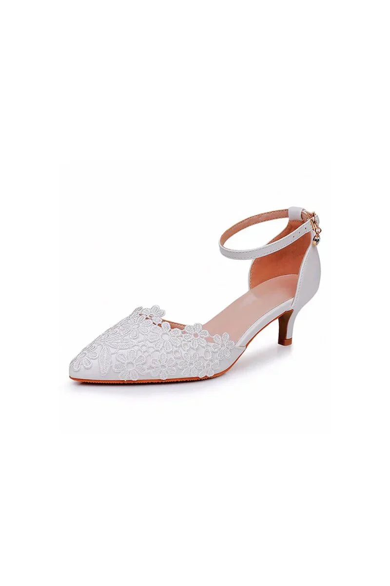 White Lace Embellished Stiletto Pointed Toe Sandals
