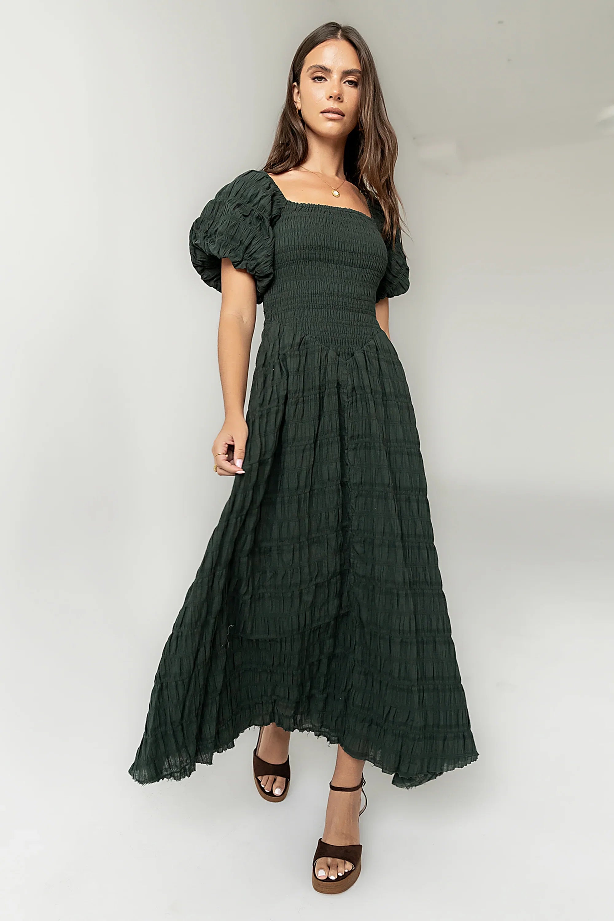Beckie Smocked Maxi Dress in Green FINAL SALE