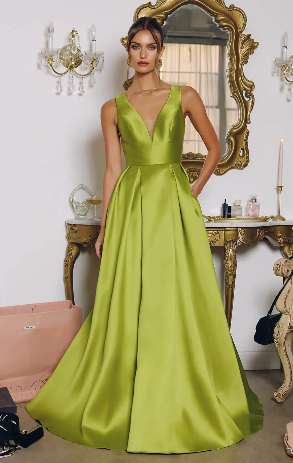 ANDERSYN GOWN MIKADO SATIN A LINE DRESS WITH POCKETS