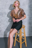 MIDNIGHT GLAM BLACK GOLD MINI DRESS