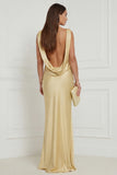 Champagne Mermaid Cowl Neck Satin Maxi Dress