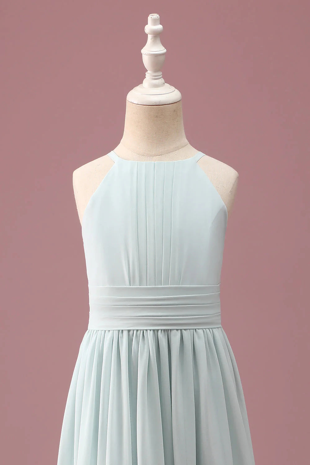 Mint A Line Halter Pleated Long Junior Bridesmaid Dress