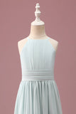 Mint A Line Halter Pleated Long Junior Bridesmaid Dress
