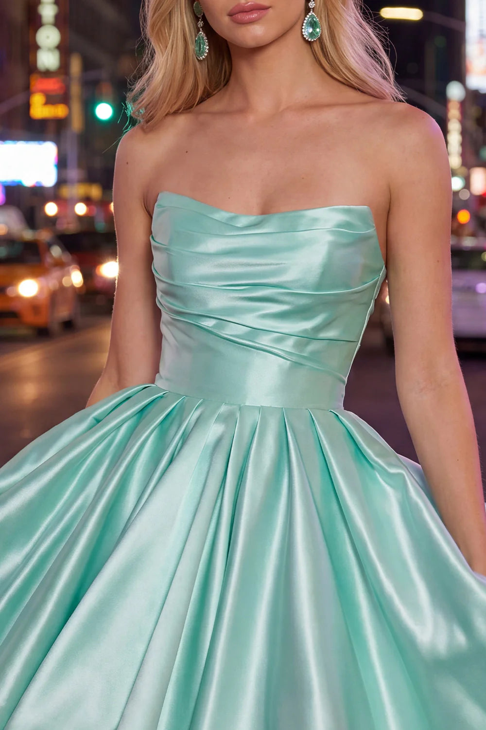 Yellow A Line Satin Strapless Homecoming Dress