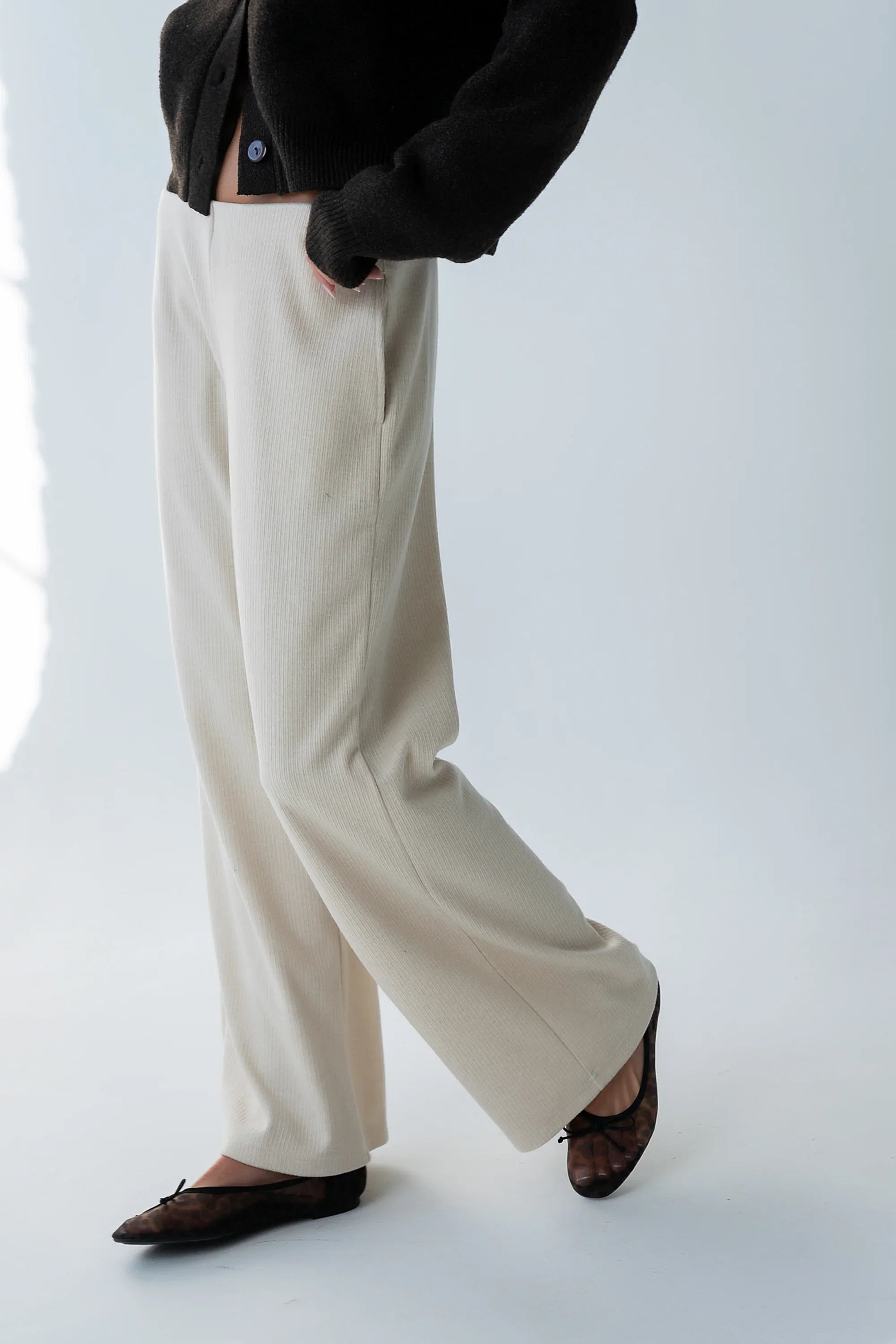 Ronda Ribbed Wide Leg Pants in Oatmeal