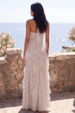 Halter Ruffled White Black Long Polka Dot Dress